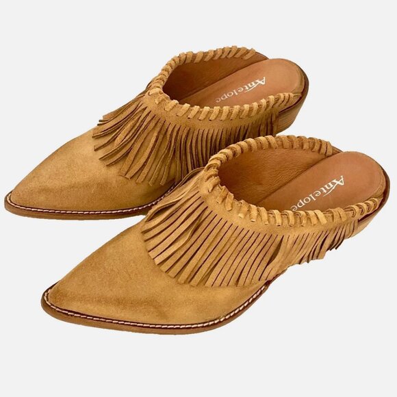 NEW! ANTELOPE DABNEY MULES SUEDE FRINGE BOOTS TAN TAUPE SHOES WOMENS 40 9 9.5 - Picture 6 of 16